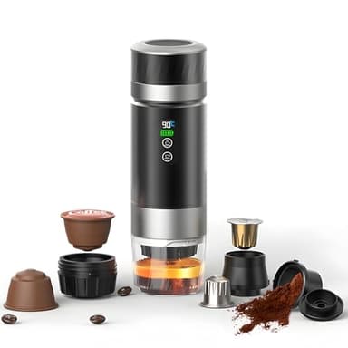 Macchina da Caffè Espresso Elettrica Portatile, Caffettiera da Viaggio 20 Bar per il Campeggio, Auto-Riscaldante, 3 in 1 Compatibile con caffe Macinato e Capsule NS, Serbatoio Dell'acqua da 80 ml