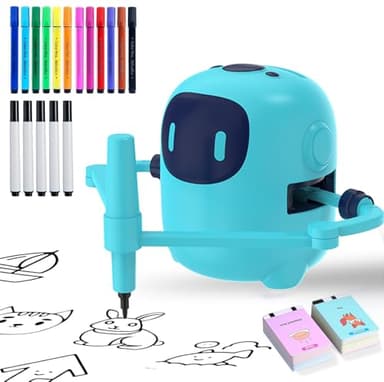 SHENSE Robot da disegno per bambini con 150 carte, macchina da disegno educativa interattiva vocale, giocattoli didattici Montessori per 5+ anni festa di compleanno per ragazzi e ragazze (Blu)