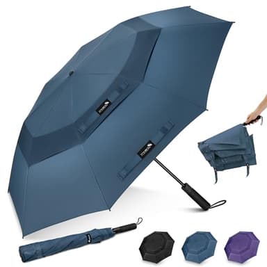 ZOMAKE Ombrello Pieghevole Grande, Ombrelli Grande da Golf Antivento Resistente 157cm, Umbrella Grandi da Pioggia Automatico Compatto per Uomo Donna (Blu Zaffiro-B)