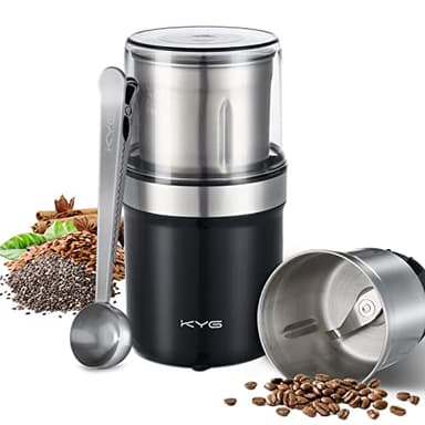 KYG Macina Caffe' Elettrico Macinacaffè Elettrico per Semi, Pepe, Semi di Lino con Ciotola Rimovibile Macinaspezie 300W Tazza in Acciaio Inossidabile Lavabile