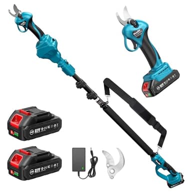 SEESII Forbici Potatura Elettriche, 2 in 1 Seesii 33mm Forbice Elettrica con Asta Telescopica, Portata Massima fino a 4,57m, 2x2.0Ah Batterie, Cesoie Potatura Elettriche per Jardinage