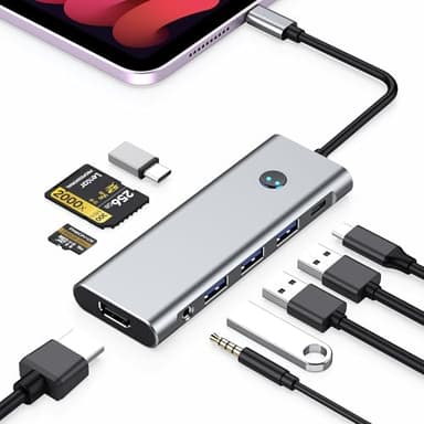 USB C HUB 4K 60Hz for iPad Pro 9-in-1 Adapter iPad Pro 12.9 11 inch iPad Air 5 4 Docking Station with 4K HDMI, 100W PD, SD/TF Card Reader, USB 3.0, 3.5mm Audio Jack, Type C Data, iPad Mini 6