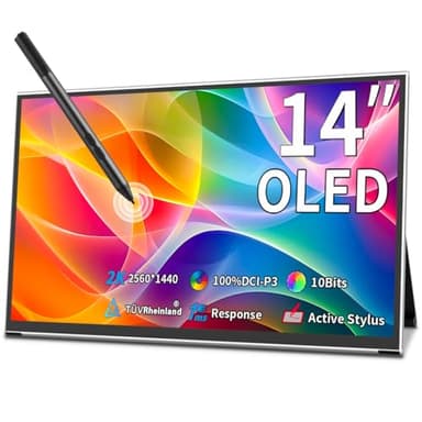 Magedok Monitor Portatile Touchscreen 14" 2K OLED Schermo Portatile,2560 x 1440 1Ms DCI - P3,10 Bit,ESA Penna supporto,Protezione Degli Occhi Sottile con USB Tipo C Mini Monitor per PC, Laptop