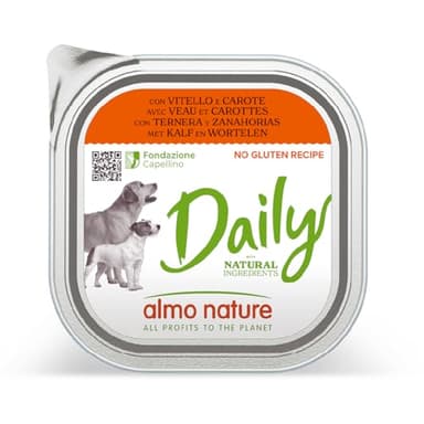 Almo Nature Daily, Alimento Umido per Cani Adulti con Vitello e Carote - 300g, Confezione da 9