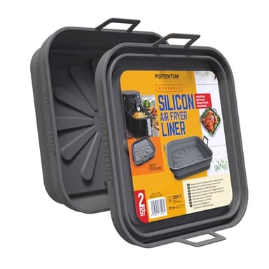 PORTENTUM Teglia per Friggitrice ad Aria 22,5 cm – Compatibile da 4,7 a 8 litri – Set da 2 Contenitori in Silicone Pieghevoli Riutilizzabili – BPA Free – Accessori Friggitrice ad Aria