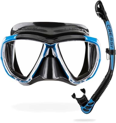 CRESSI Big Eyes+Alpha Ultra Dry Combo Black/Azure - Combo Set Maschera+Snorkel Ultra Dry per Immersioni e Snorkeling, Nero/Azzurro, Taglia Unica, Adulti
