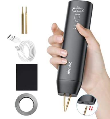 Saldatrice a Punti per Batterie,AWithZ Saldatrice a Punti H1,con aghi di ricambio,11 ingranaggi regolabili, modalità automatica e manuale per batteria 18650, saldatura di fogli di nichel-platino