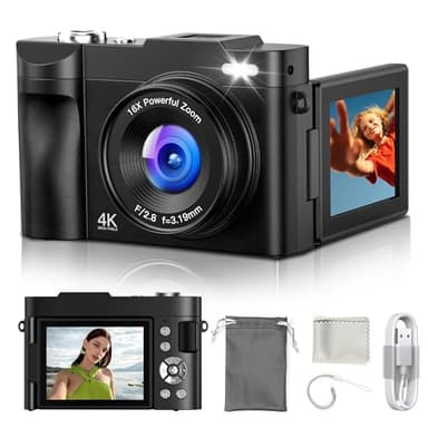 Macchina Fotografica Digitale 4K Ultra HD: 64MP Fotocamera Macchine per Principianti - Flip 180° Videocamera con Scheda di Memoria Da 32GB - Digitale Camera con Autofocus 16X Zoom