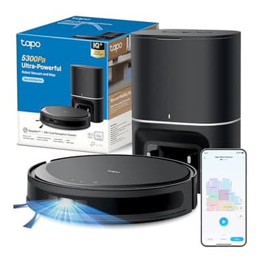 Tapo RV20 MAX Plus Robot Aspirapolvere Lavapavimenti con Mappatura 5300Pa, Svuotamento Automatico Polvere 3L, Navigazione LiDAR MagSlim, Design Ultra Compatto 83mm, Controllo APP&Alexa&Google