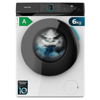 Cecotec Lavatrice a Carica Frontale 6Kg Bolero DressCode 6160 Inverter. 1200RPM, 11 Programmi, Basso Consumo, Motore Inverter Plus, Steam Max, Drum Clean, Rapido 15', Display LED