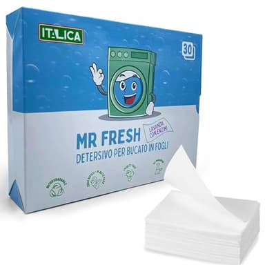MR FRESH Detersivo in Fogli per Lavatrice, 30x2 Fogli, 60 Lavaggi, Detergente Concentrato per Bucato Ipoallergenico