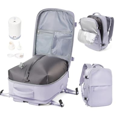 WEPOET Zaino Sottovuoto Viaggio Ryanair 40x30x20 Zaino da Viaggio Aereo Bagaglio a Mano con Sottovuoto Zaini Easyjet 45x36x20 Vacuum Backpack con Porta Scarpe(Viola)