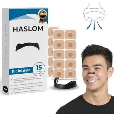 Haslom® Cerotti Nasali Magnetici PREMIUM di qualità superiore, cerotti per non russare, dilatatore nasale magnetico, nose strips, Massima Aderenza per Sport e per Dormire – Confezione 15 Giorni (Neri)