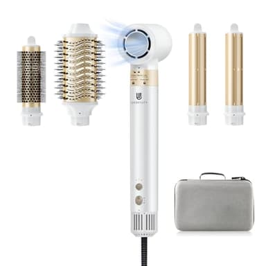 webeauty [5 in 1] Phon Capelli & Hair Styler, 110,000 GIRI/MIN, 20M/S, 1400W Asciugacapelli ad Alta Velocità, 200 Milioni di Ioni Hair Dryer con Spazzola Asciugacapelli e Air Arricciacapelli, Bianco