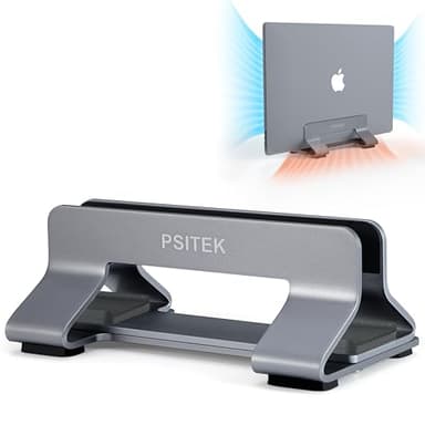 Psitek Supporto in Alluminio per Laptop Verticale, Larghezza Slot Regolabile (10-42mm), Conservazione Verticale a Risparmio di Spazio per MacBook e Laptop, Versione 2023