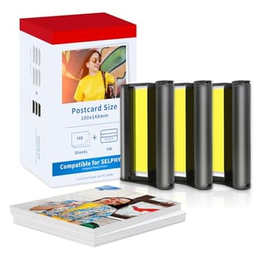 Sostituire per Canon Selphy CP1500/CP1300/CP1200-KP-108IN 3115B001(AA) Kit di ricarica con 3 cartucce d'inchiostro e 108 fogli fotografici (100 x 148 mm) - Qualità professionale per stampa fotografica