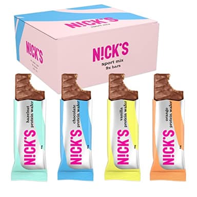 NICKS Sport mix Barrette di wafer proteico | 25% di proteine ​​| 203 calorie | Low carb barretta proteica al cioccolato senza zuccheri aggiunti e glutine (9 barrette proteiche x 40g)