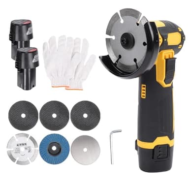 Mini smerigliatrice angolare con motore brushless, lucidatrice elettrica a batteria da 12 V con 6 lame e 2 batterie da 1500 mAh, impugnatura ergonomica per taglio e levigatura