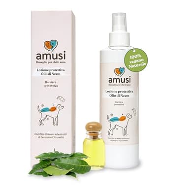 amusi Olio di Neem per Cani - 250 ml - Spray Antiparassitario Cani - antipulci per cani - Spray antizecche - Antiparassitario anti Zanzare Mosche Acari Pidocchi