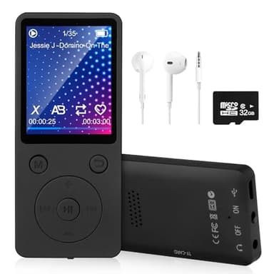 Lettore MP3 con Bluetooth 5.2, 32GB Memoria, Schermo da 1,8 Pollici, Lettore Musicale MP3 Portatile con Funzione Video, Radio FM, E-book, Registratore Vocale e Altoparlante Integrato