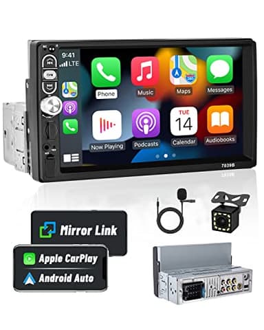 Hikity Autoradio 1 Din CarPlay Android Auto Stereo Auto con 7 Pollici Schermo HD Touchscreen Radio 1 DIN Bluetooth Auto con USB FM TF SWC Mirror Link (Retrocamera Inclusa)
