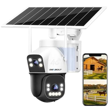 GENBOLT 4G AOV Solare Telecamera Esterno Senza Fili di Sicurezza Esterni, Registrazione 7/24 3MP+3MP IP Videocamera Sorveglianza con Rilevamento AI a SIM Card, CCTV Camera Batteria 8W 15600mAh