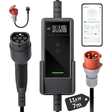 dé Wallbox 11kW App [Trifase| 7m| 6-16A] Cavo Ricarica Auto Elettrica Tipo 2 CEE 11kW, Stazione Carichino Auto elettrica Mobile Compatibile con Model Y, Model 3 e Altri EV/PHEV