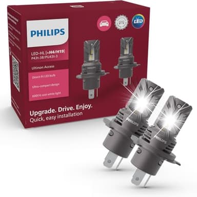 Philips Ultinon Access LED lampadina fari auto (H4), ultra-compact direct-fit, +80%, 6.000K, set di 2