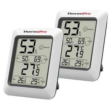 ThermoPro TP50 Igrometro Digitale Termometro Interno Termometro Dell'atmosfera e Indicatore Di Umidità con Monitor di Umidità e Temperatura, 2 Pezzi