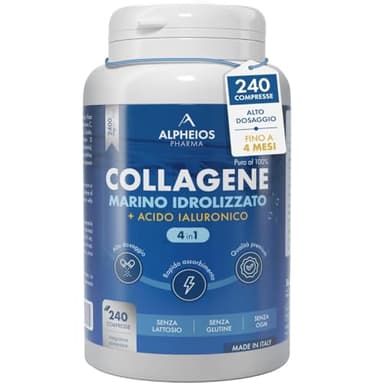 Collagene Marino con Acido Ialuronico - 240 Compresse 2400mg di Collagene Idrolizzato, Integratore con Biotina + Zinco + Selenio + Vitamina C + Coenzima Q10 per Pelle, Capelli, Unghie e Articolazioni
