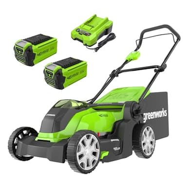 Greenworks 40V Tagliaerba a Batteria per Prati Fino a 500m², Ampiezza di Taglio 41cm, Sacca da 50L CON Due Batterie 40V 2Ah e 1 Caricabatterie, Garanzia 3 Anni-G40LM41K2X