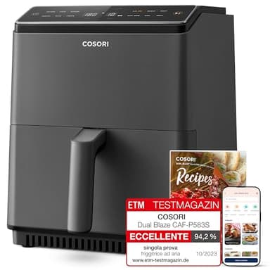 COSORI Friggitrice ad Aria, Air Fryer 6,4L (1,8Kg), Forno Elettrico, Doppia Resistenza, Connessione Wifi, 12 Funzioni Preimpostate, Libro&APP Ricette, 1700W, P583S ‎Grigio Scuro