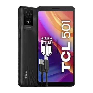 TCL 501 - Smartphone 4G 32GB, 2GB RAM, Display 6" qHD, Android 14 Go Edition, Fotocamera 5Mp, Batteria 3000 mAh, Dual Sim, Memoria espandibile 1TB, caricabatterie + cavo USB-C aggiuntivo, Dark Grey