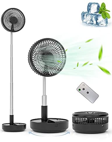 Primevolve Ventilatore oscillante portatile, Ventilatore a piantana con telecomando, Ventilatore portatile da tavolo USB senza fili a 4 velocità per, viaggi in camera da letto campeggio Nero 8"