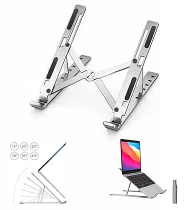 L.C. SUPPORT®- Supporto PC Portatile 10-16", Materiale in Lega di Alluminio, Ergonomico, Antiscivolo, Regolabile in 7 Livelli, Compatibile con Laptop Stand, Notebook e Tablet, Rialzo Pc Portatile