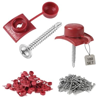 MIGUBIGU 100 PCS Calotte Fissaggio Pannelli Ondulati M4.8 x 45mm Rosso, Viti per Lamiere Ondulate con Cappuccio, Viti Per Onduline per Coperture Tettoie e Pannelli Coibentati per Tetto