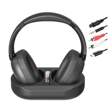 Cuffie TV Senza Fili per Anziani con Dock Trasmettitore, 2.4G RF & Bluetooth 5.3 Compatibili con Tutti i Televisori, Nessun Ritardo Audio, 50 Ore Autonomia, Plug and Play, Regalo per Genitori Anziani