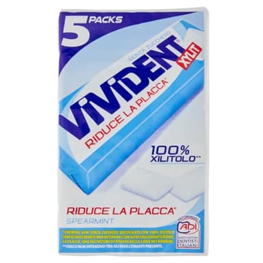 Vivident Xylit, Chewing Gum, Gusto Menta, Senza Zucchero, Senza Glutine, con Xilitolo, Confenzione da 5 Stick ciascuno da 10 Gomme da Masticare