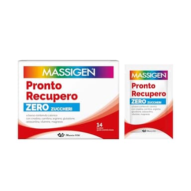 MASSIGEN - Pronto Recupero Zero Zuccheri, Integratore Tonico Energetico con Carnitina, Perfetto per il Recupero Muscolare, Creatina e Arginina, 14 Bustine da 6 g