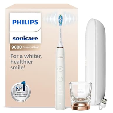 Philips Sonicare DiamondClean 9000 spazzolino elettrico con app, sensore di pressione, 4 modalità, 3 livelli di intensità, bicchiere di ricarica e custodia da viaggio, porta USB, Oro rosa, HX9911/94