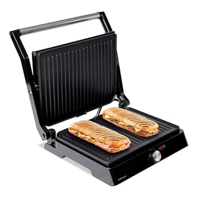 Mellerware - Griglia elettrica portatile Hotty! | 2200 W | Antiaderente | 3 in 1 (Fornello, Piastra, Barbecue) | Regolatore di temperatura | LED | Apertura 180 gradi | 29 × 46 cm | Acciaio Inox