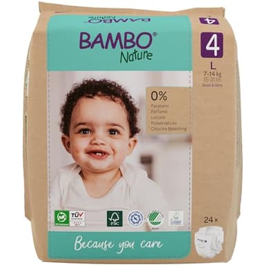 Bambo Nature Pannolini per bambini taglia 4 (7-14 kg) 24 pannolini Premium con protezione dalle perdite migliorata | Massimo comfort e libertà per i bambini attivi | Dermatologicamente testat