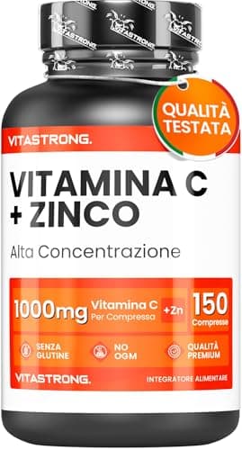Vitamina C 1000mg e Zinco - contribuiscono alla Normale Funzione del Sistema Immunitario - 1 Compressa al Giorno - Alto Dosaggio - Vitamina C Pura - 150 compresse - Qualità Premium