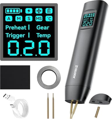 Saldatrice a Punti per Batterie,AWithZ Saldatrice a punti HD2, con ago di ricambio, 99 livelli, display LCD per fai da te e produzione di batterie