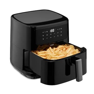MEDION Friggitrice ad aria P10 XL Duo (6,8L, 2150 watt, due elementi riscaldanti in acciaio inox, 9 Programmi di Cottura, pannello operativo touch, indicatore LED) noir
