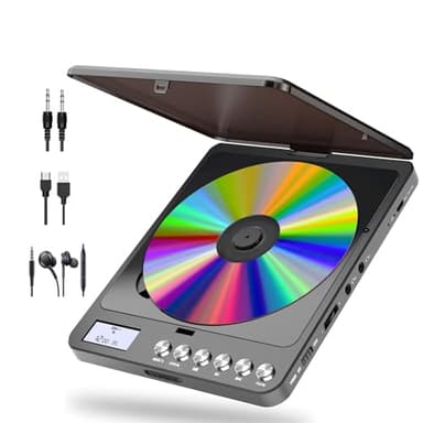 Lettore CD Portatile Bluetooth con Altoparlanti, 2000mAh Personale Lettore CD Shockproof del Trasmettitore FM, Doppia Presa per Cuffie da 3,5 mm per Auto/Viaggio/Casa Bambini
