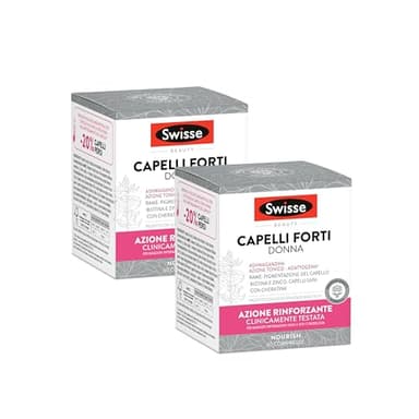 SWISSE Capelli Forti Donna - Integratori per Capelli Donna con Biotina Zinco Rame, 60 Compresse - Integratore con Cheratina per Capelli Forti ad Azione Rinforzante e Tonico-Adattogena - Made in Italy