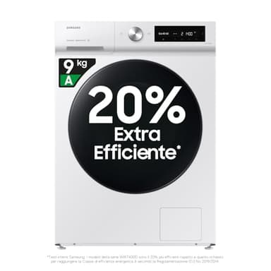 Samsung Lavatrice Bespoke AI WW90DB7U34GW/U3, Libera Installazione, 9 Kg, 1400 RPM, Wifi, AI Control, Ecolavaggio Rapido 39', Vapore, Carica Frontale, 60l x 85h x 60p cm