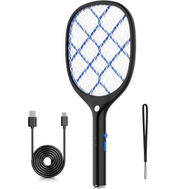 YISSVIC Racchetta Zanzare Elettrica 4000V, USB Ricaricabile, Luce LED, Protezione Maglia a 3 Strati Scacciamosche Elettrica Adatto per Casa Cucina Interni e Esterni
