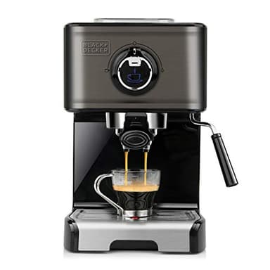 BLACK+DECKER BXCO1200E - Macchina per espresso, 15 bar, 1200W, riscaldamento rapido thermoblock, cappuccinatore, caffè macinato o in cialda, acciaio inossidabile, nero